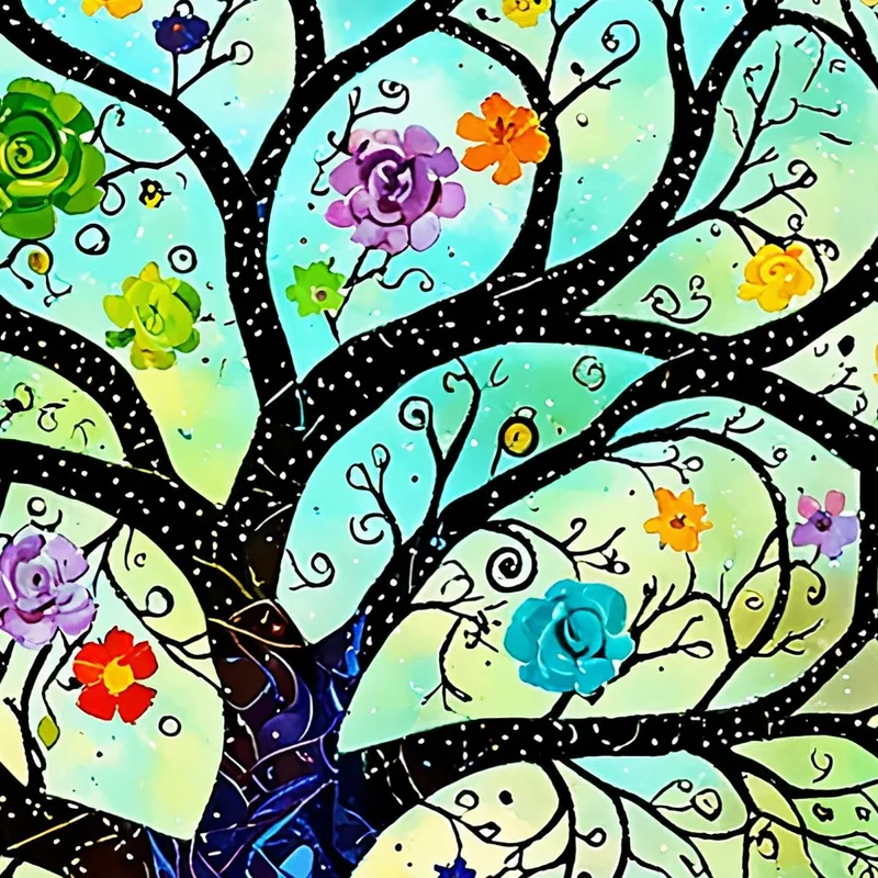 Tree Of Life Floral Painting Girl With Red Hair