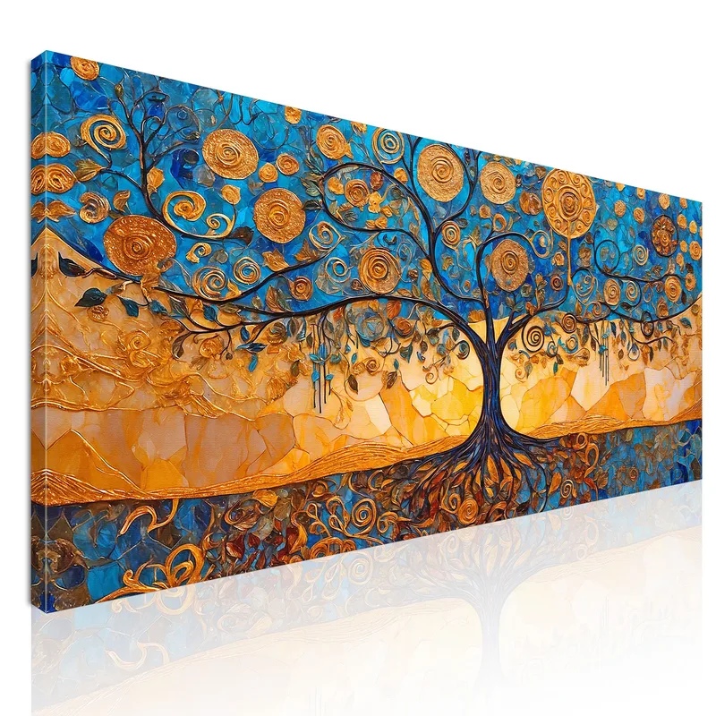Tree Of Life Blue And Gold Spirals Painting canvas print