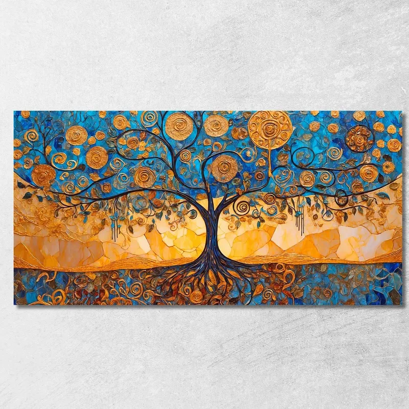 Image Arbre De Vie Avec Spirales Bleues Et Dorées
