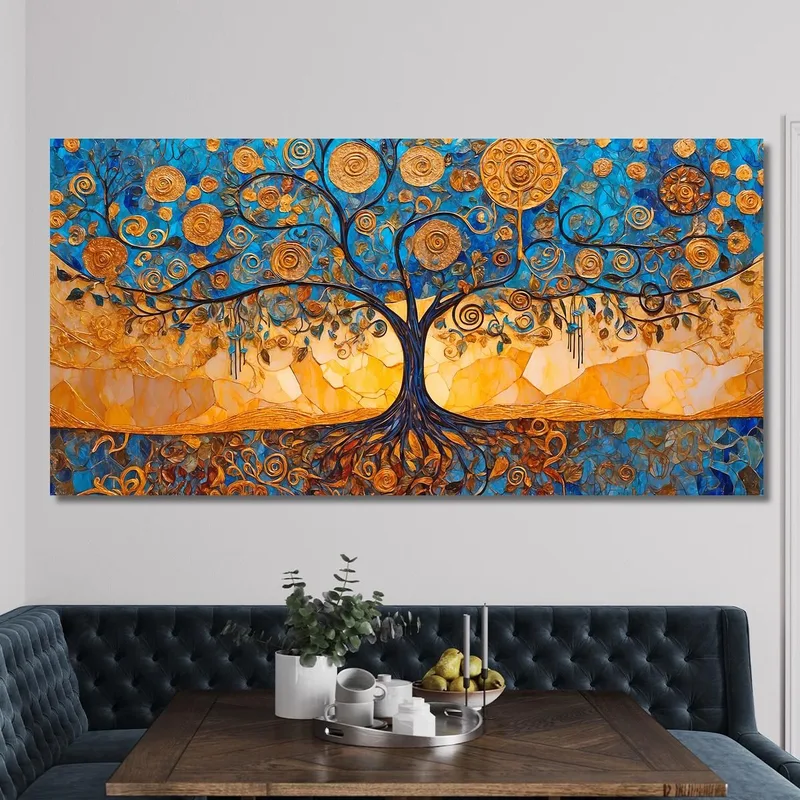 Image Arbre De Vie Avec Spirales Bleues Et Dorées