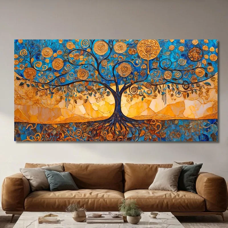 Image Arbre De Vie Avec Spirales Bleues Et Dorées