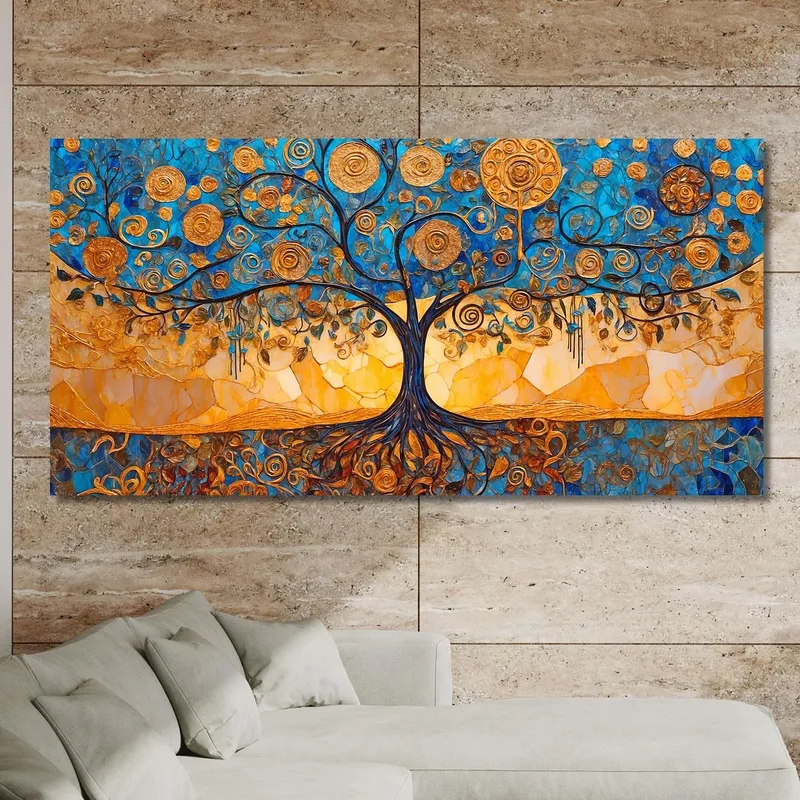 Image Arbre De Vie Avec Spirales Bleues Et Dorées
