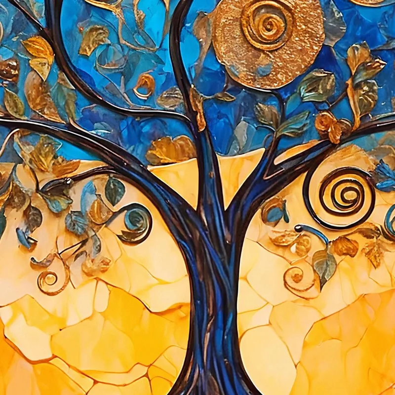 Image Arbre De Vie Avec Spirales Bleues Et Dorées