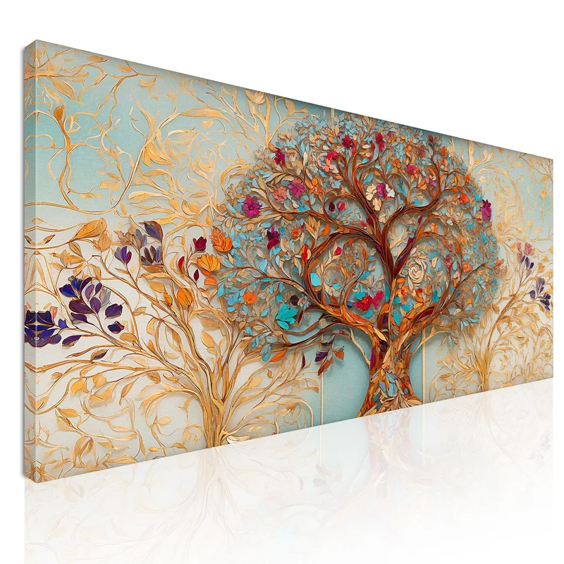 Tree Of Life Painting Flowers And Colorful Leaves canvas print