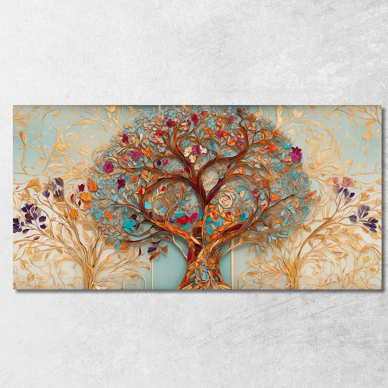 Tree Of Life Painting Flowers And Colorful Leaves