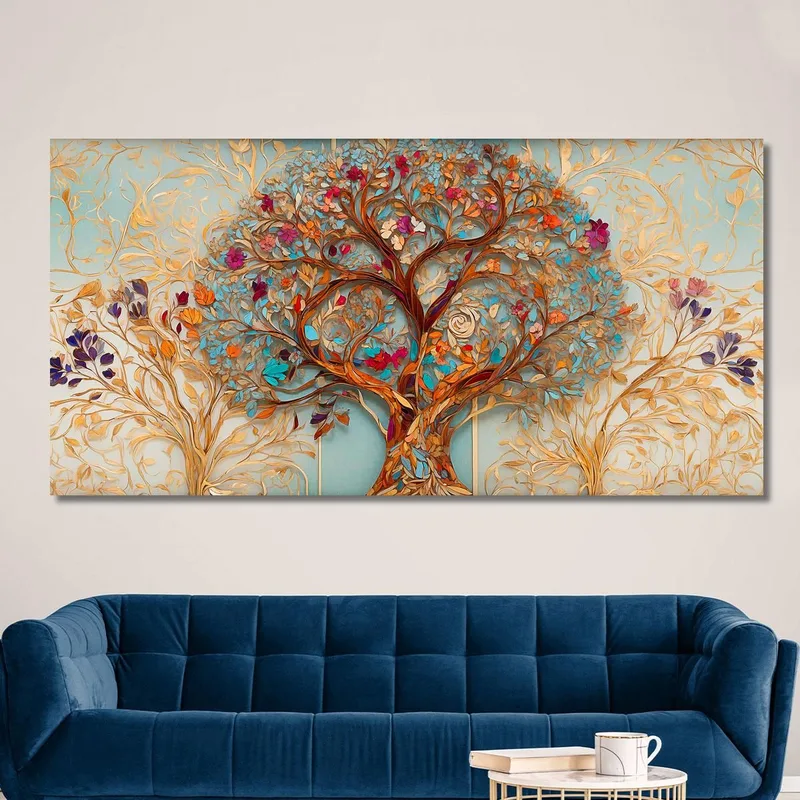 Tree Of Life Painting Flowers And Colorful Leaves