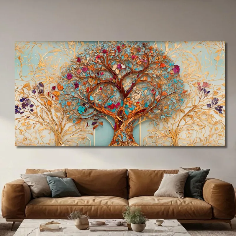 Tree Of Life Painting Flowers And Colorful Leaves