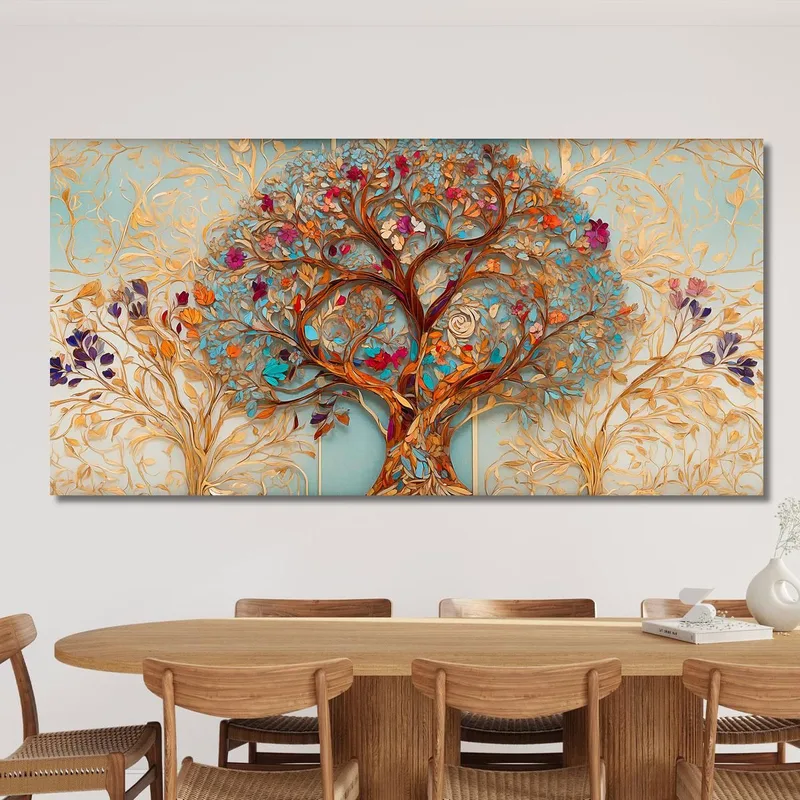 Tree Of Life Painting Flowers And Colorful Leaves