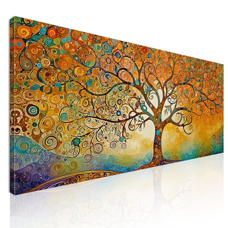 Tree Of Life Sunset Painting With Abstract Patterns canvas print