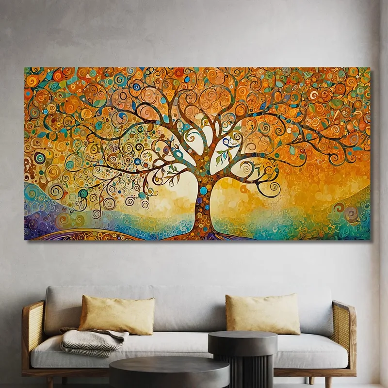 Tableau Coucher De Soleil Arbre De Vie Avec Motifs Abstraits