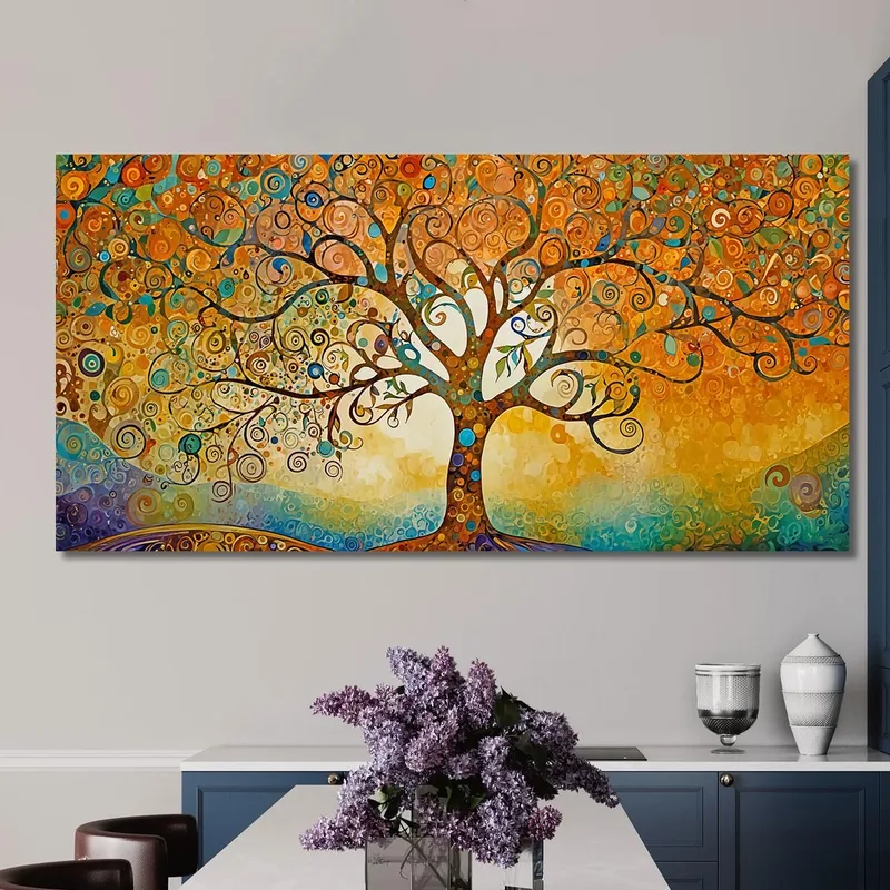 Tableau Coucher De Soleil Arbre De Vie Avec Motifs Abstraits