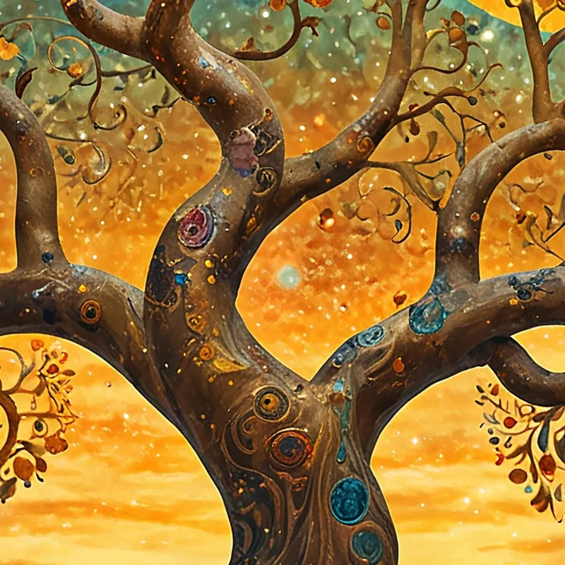 Cuadro Árbol De La Vida Atardecer Y Montañas.