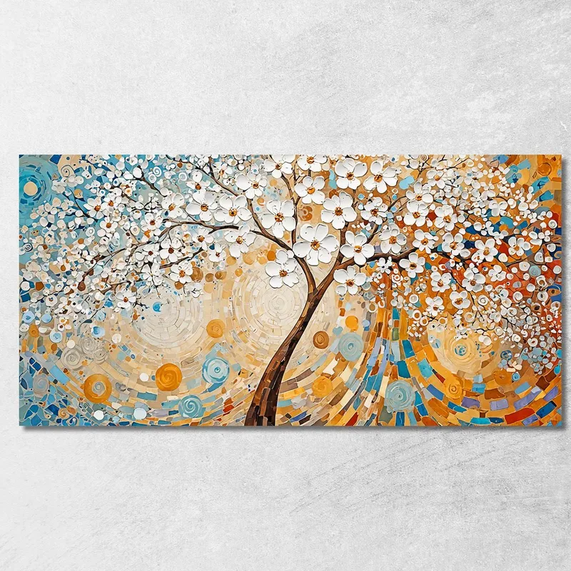 Tableau Arbre De Vie Avec Fleurs Blanches Abstraites