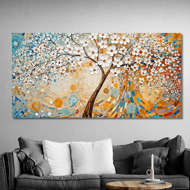 Tableau Arbre De Vie Avec Fleurs Blanches Abstraites