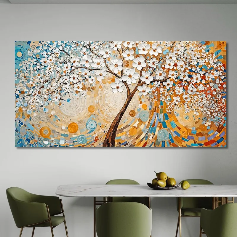 Tableau Arbre De Vie Avec Fleurs Blanches Abstraites