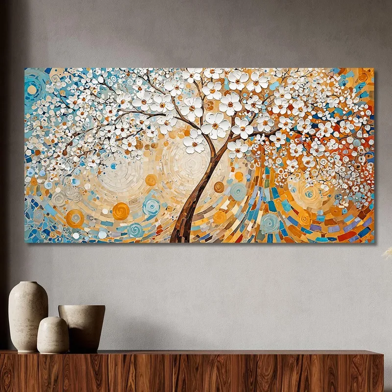 Tableau Arbre De Vie Avec Fleurs Blanches Abstraites