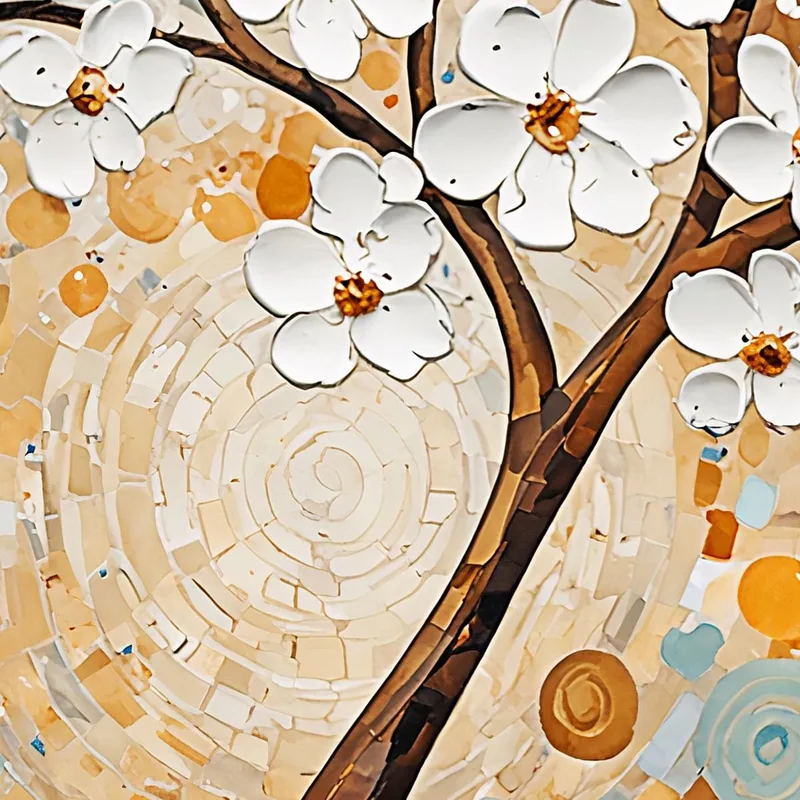 Tableau Arbre De Vie Avec Fleurs Blanches Abstraites