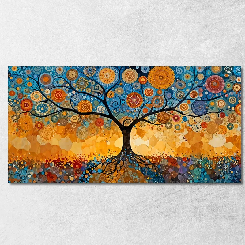 Baum Des Lebens Malt Wurzeln Und Blaue Kreise