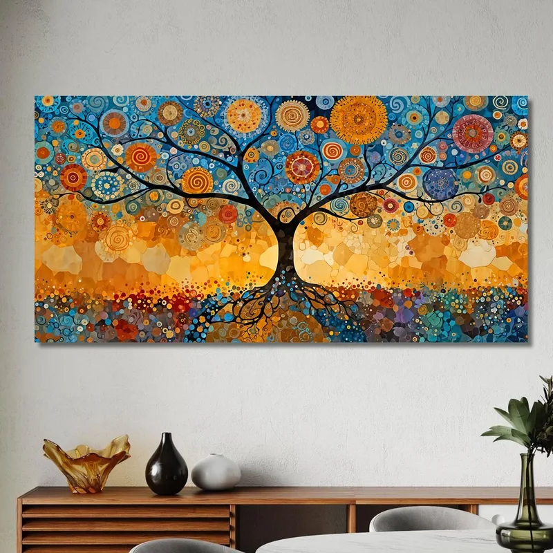 Baum Des Lebens Malt Wurzeln Und Blaue Kreise