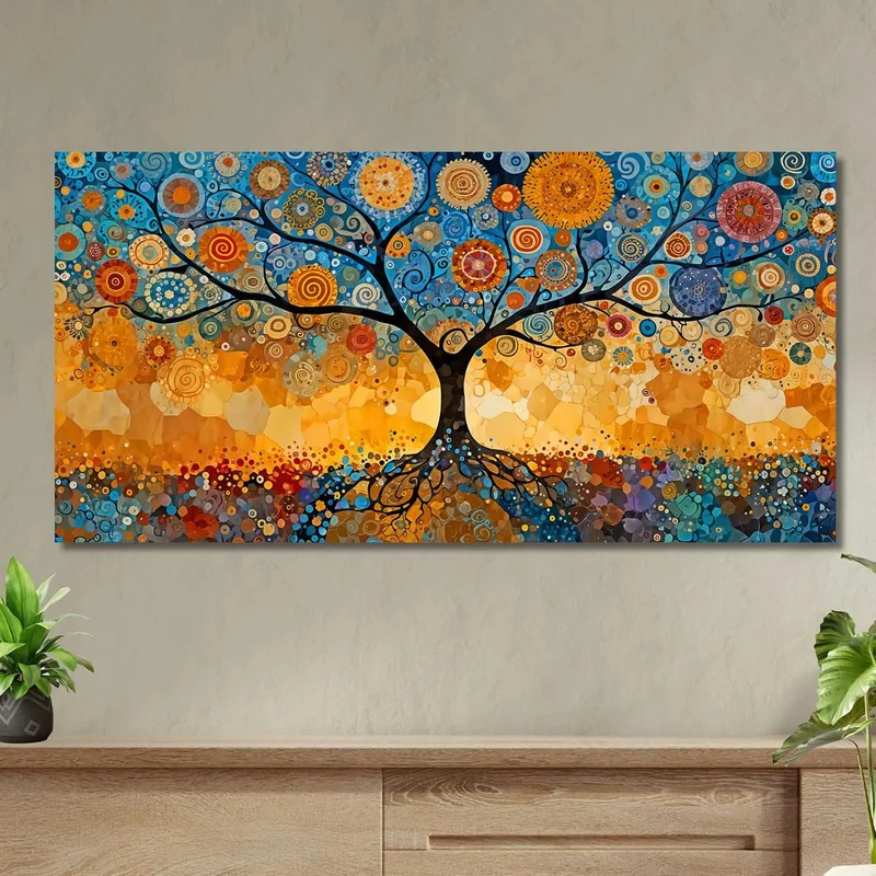 Baum Des Lebens Malt Wurzeln Und Blaue Kreise