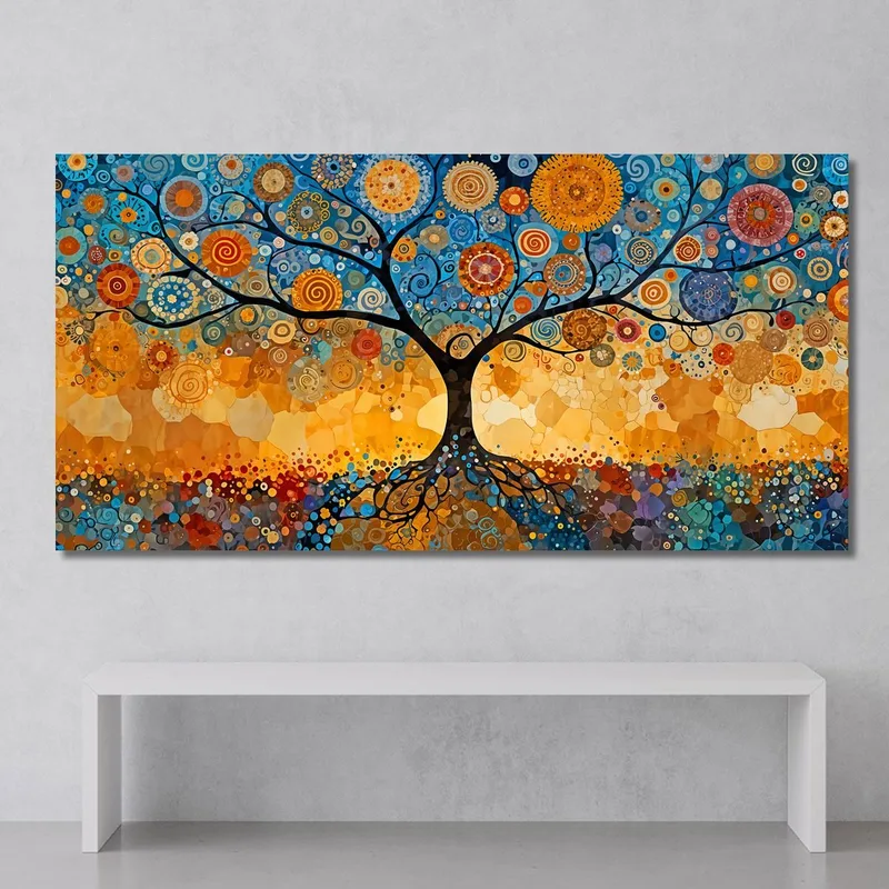 Baum Des Lebens Malt Wurzeln Und Blaue Kreise