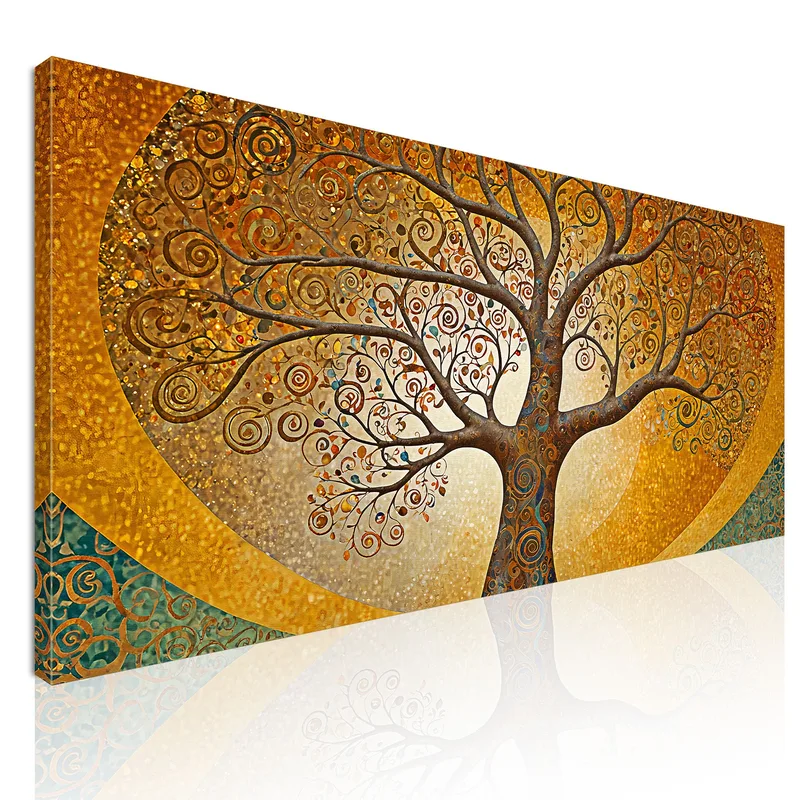 Tree Of Life Painting Gold Circles And Abstract Background canvas print