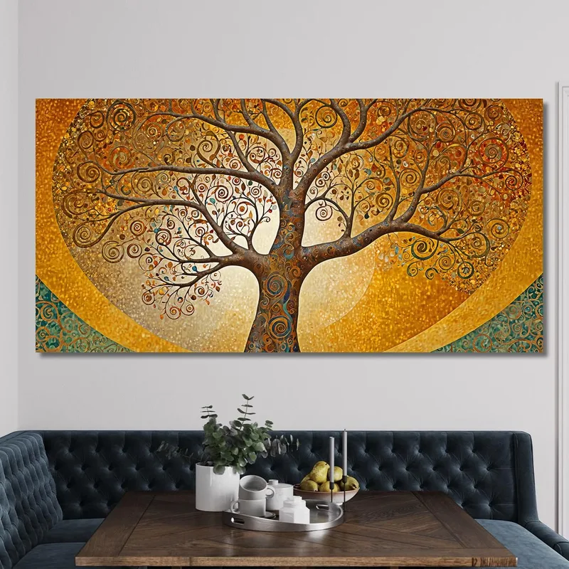 Tree Of Life Painting Gold Circles And Abstract Background