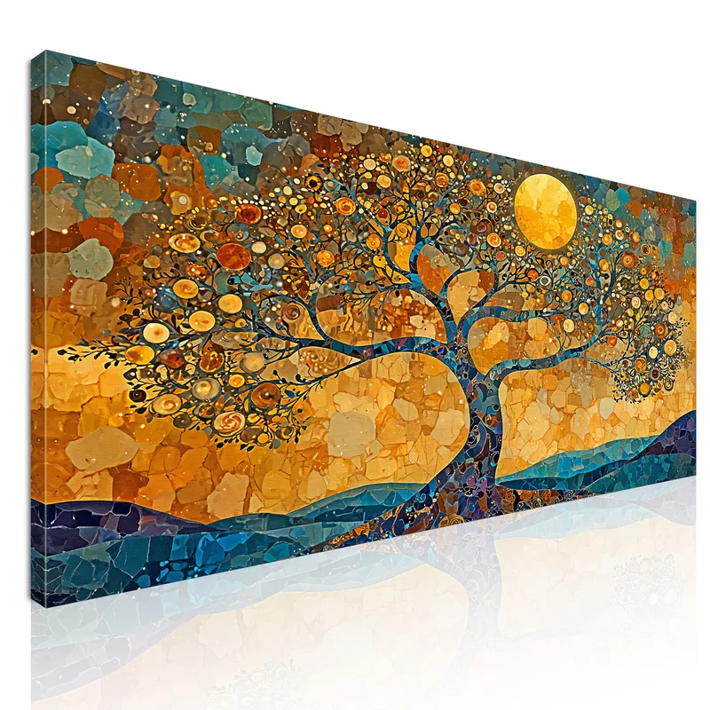 Tree Of Life Full Moon And Mosaic Painting canvas print