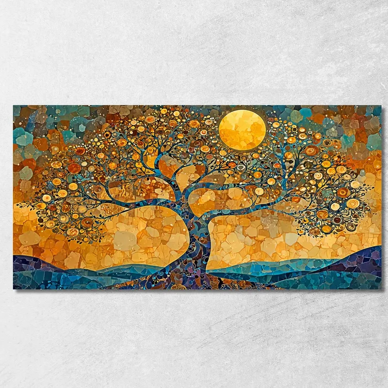 Tree Of Life Full Moon And Mosaic Painting