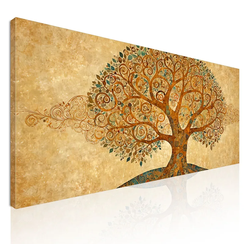 Tree Of Life Painting Warm Tones And Abstract Spirals canvas print