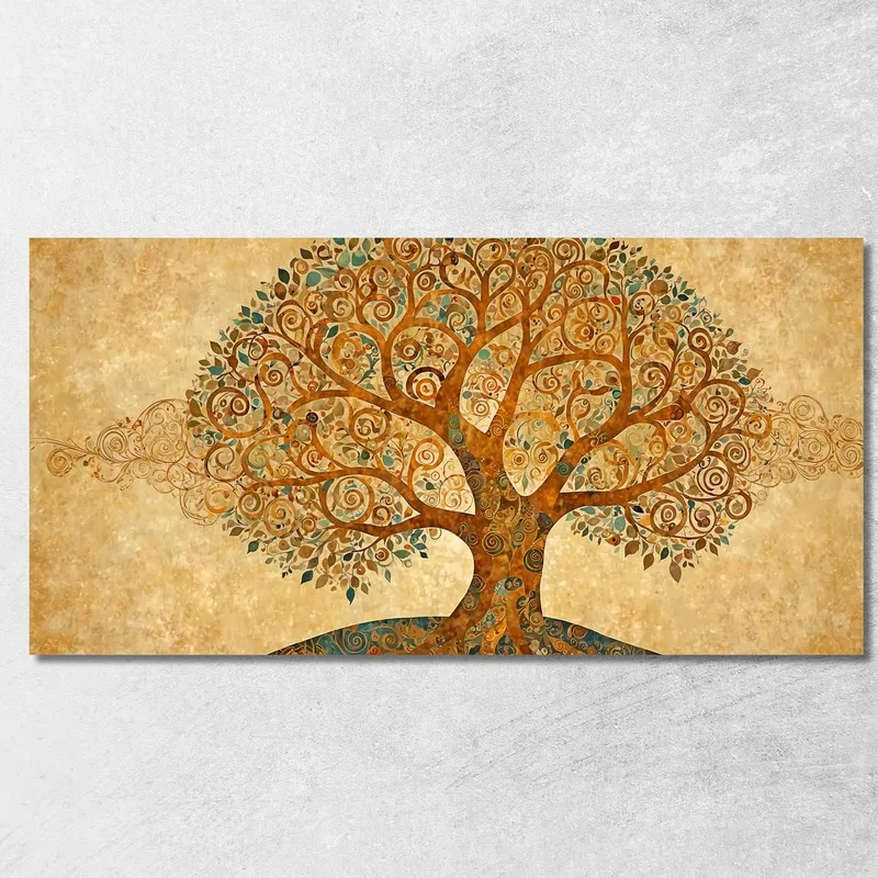 Quadro Albero Della Vita Tonalità Calde E Spirali Astratte