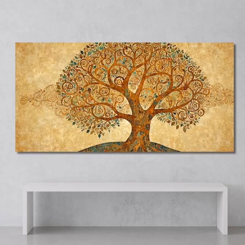Quadro Albero Della Vita Tonalità Calde E Spirali Astratte