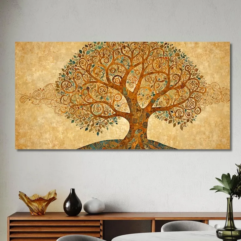 Quadro Albero Della Vita Tonalità Calde E Spirali Astratte