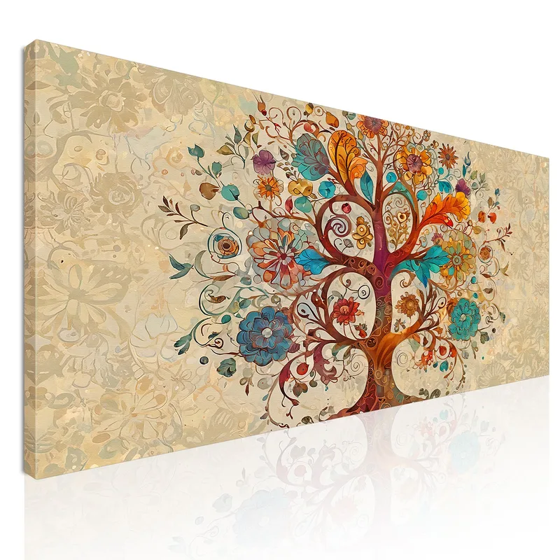 Tree Of Life Painting Bright Colorful Flowers canvas print
