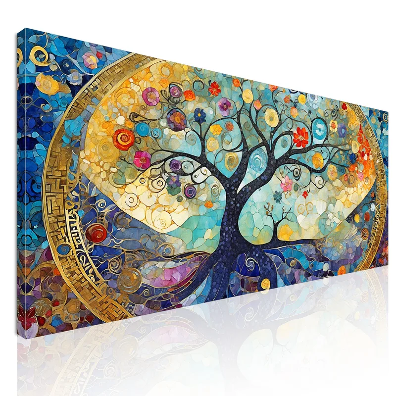 Tree Of Life Blue And Gold Mosaic Painting canvas print