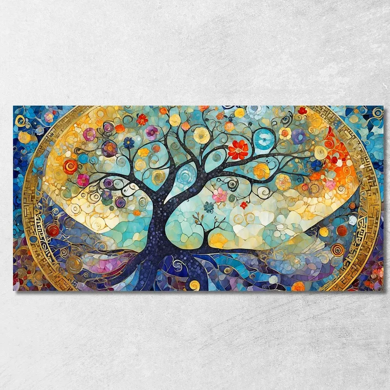 Cuadro Mosaico Árbol De La Vida Azul Y Dorado