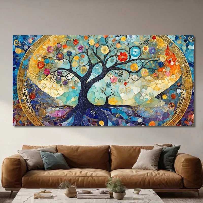 Cuadro Mosaico Árbol De La Vida Azul Y Dorado