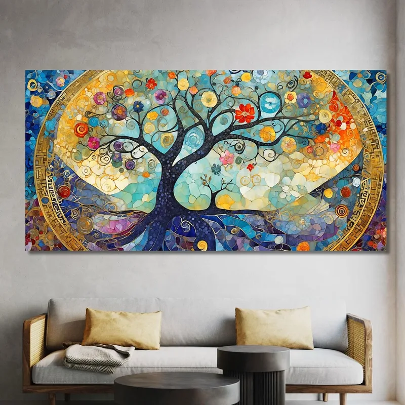 Cuadro Mosaico Árbol De La Vida Azul Y Dorado