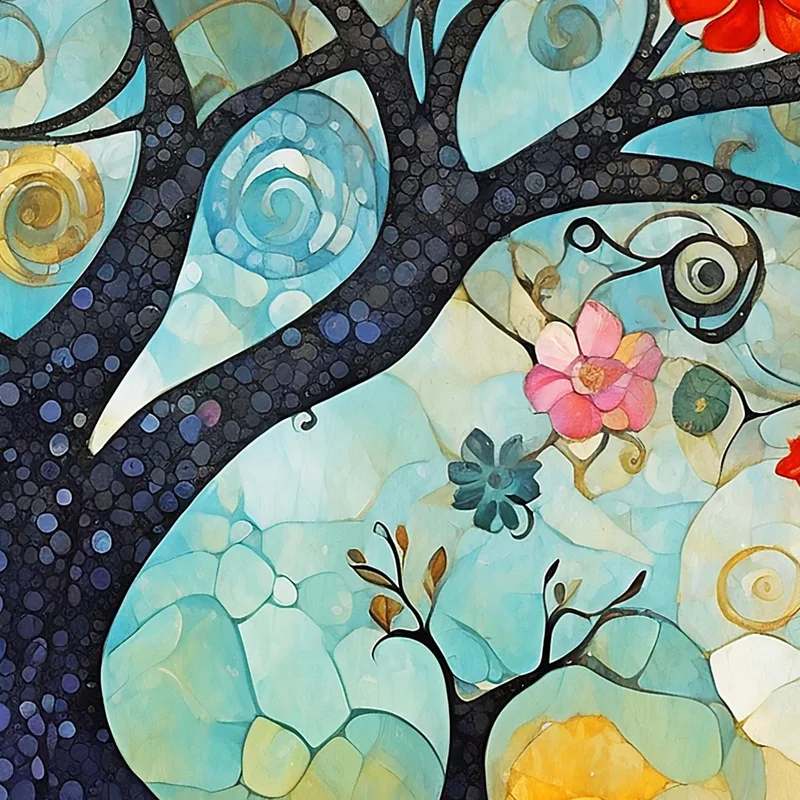Cuadro Mosaico Árbol De La Vida Azul Y Dorado