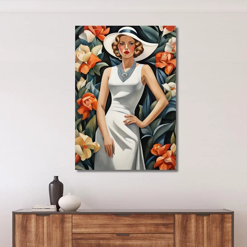Lady With Flower Style Tamara de Lempicka