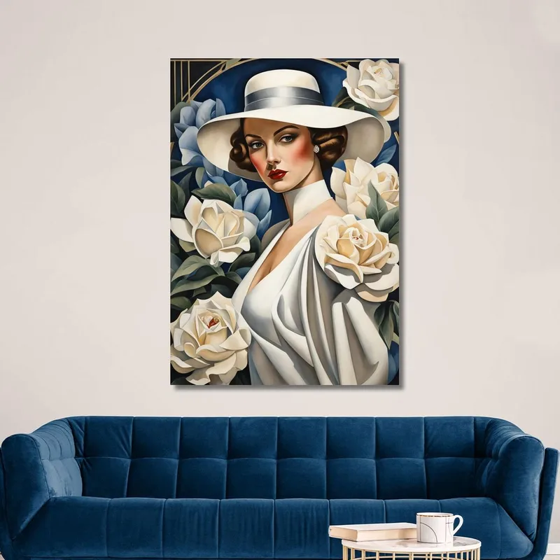 Dama Con Rosas Blancas Reinterpretación Tamara de Lempicka