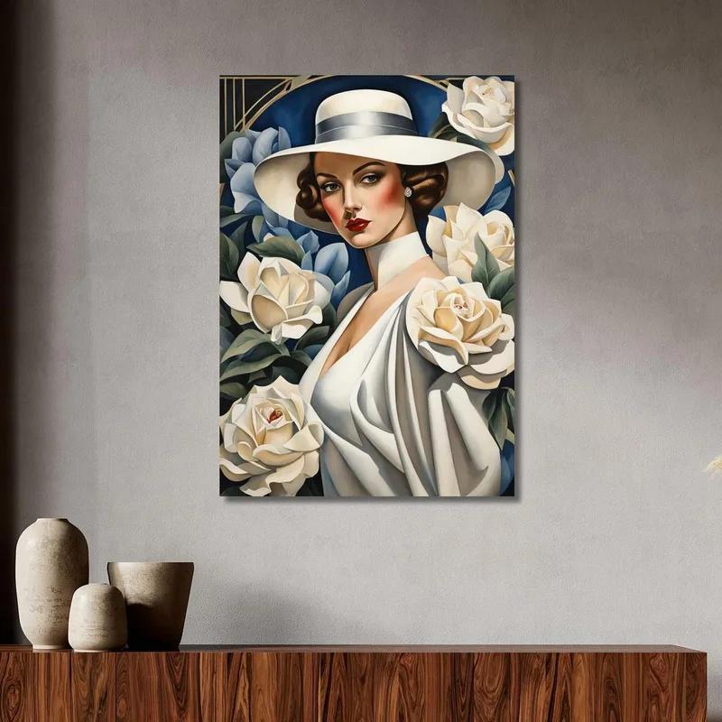 Dama Con Rosas Blancas Reinterpretación Tamara de Lempicka