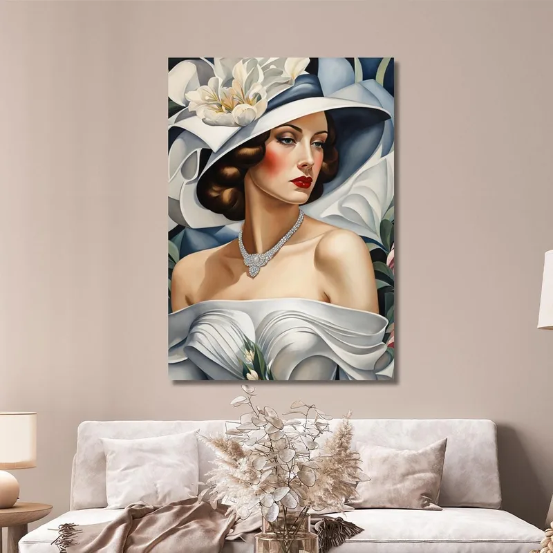Retrato De Una Mujer De Blanco Estilo Tamara de Lempicka