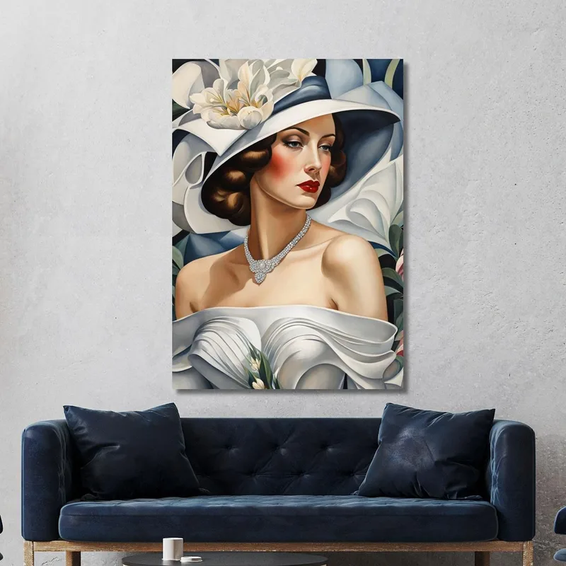 Retrato De Una Mujer De Blanco Estilo Tamara de Lempicka