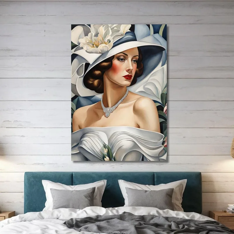 Retrato De Una Mujer De Blanco Estilo Tamara de Lempicka
