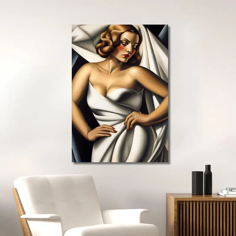 Frau In Weißem Samt Stil Tamara de Lempicka