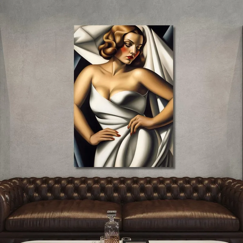 Frau In Weißem Samt Stil Tamara de Lempicka