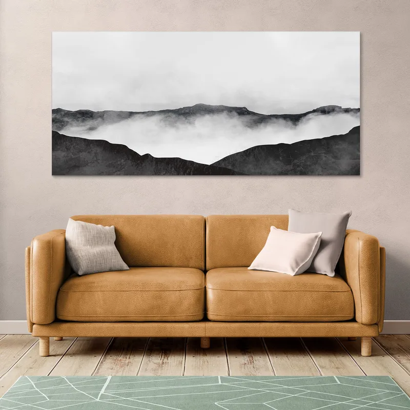 Quadro Paesaggio Astratto Paesaggio Montuoso Nebbioso In Grigio E Nero