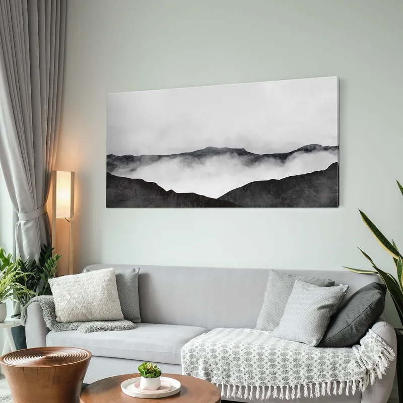 Quadro Paesaggio Astratto Paesaggio Montuoso Nebbioso In Grigio E Nero