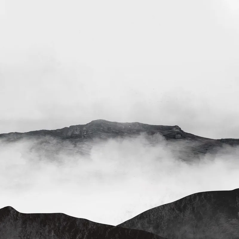 Quadro Paesaggio Astratto Paesaggio Montuoso Nebbioso In Grigio E Nero